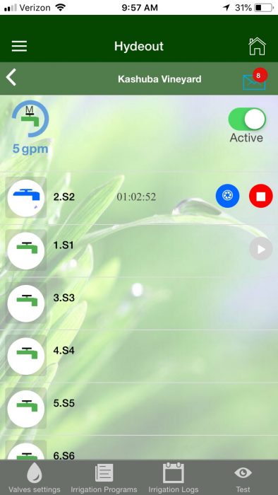 irrigation status – cell phone